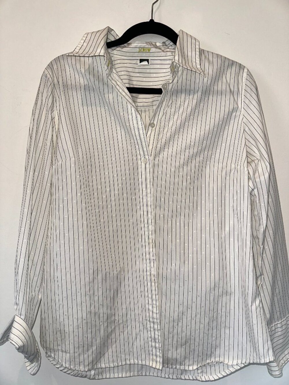 J.Crew White Pinstripe Swiss Dot Button-Up Shirt Slim Fit